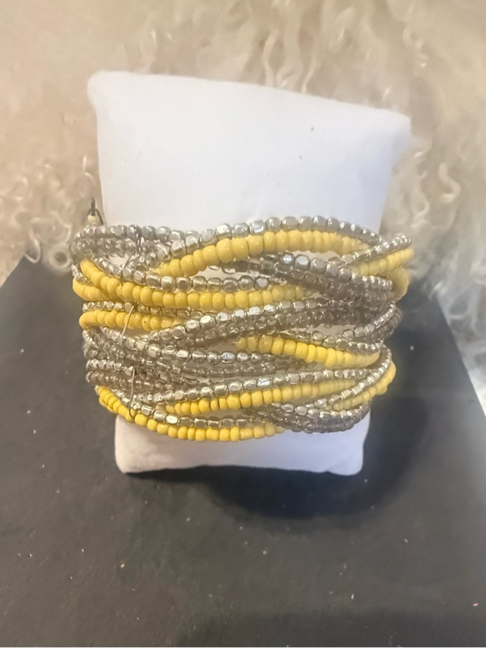 Handmade Yellow and Silver Sea Beaded Multi-Strand Bracelet